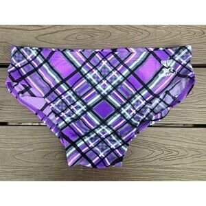 New TYR Youth Boy's Durafast Pacific Purple Plaid Swim Racer Brief SZ 22 New